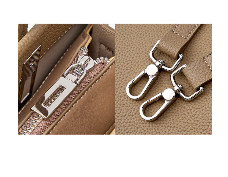 Woman carrying stylish genuine leather tote bag