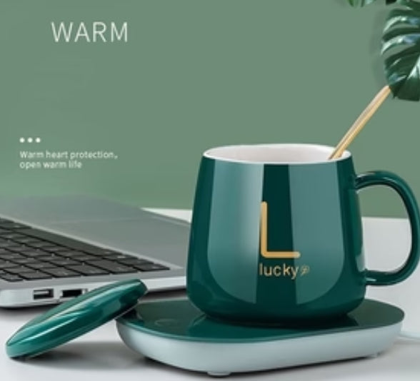 Smart Heated Coffee Mug Warmer Set with Lid and Spoon