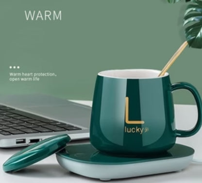 Smart Heated Coffee Mug Warmer Set with Lid and Spoon
